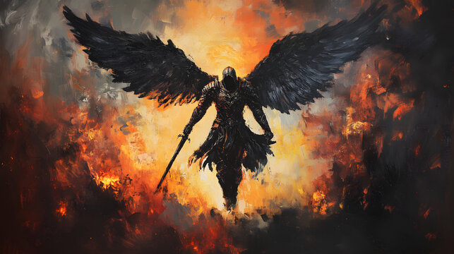 Dark Angel's fiery descent, a digital painting