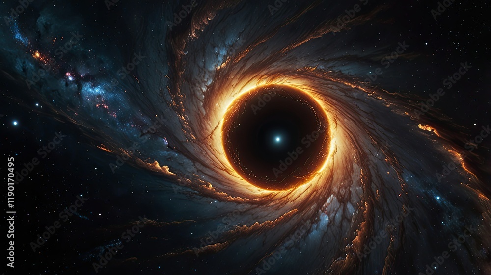 Poster a mesmerizing cosmic vortex showcases a swirling galaxy enveloping a black hole filled with vivid co