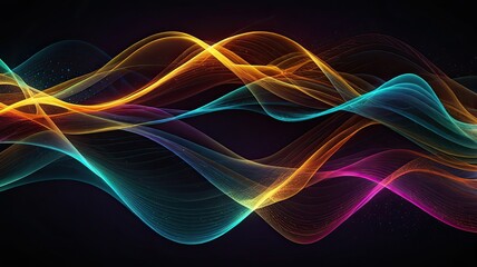 Naklejka premium Vivid waves of color intertwine in a captivating display showcasing smooth transitions between blue orange and pink set against a black background