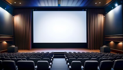 Fototapeta premium cinema auditorium with seats and white screen. empty cinema auditorium.