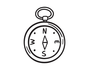 compass doodle hand drawn icon. Outline drawing compass line clipart symbol. 