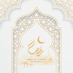 Ramadan Kareem premium gold background islamic arabic calligraphy realistic background paper cut design