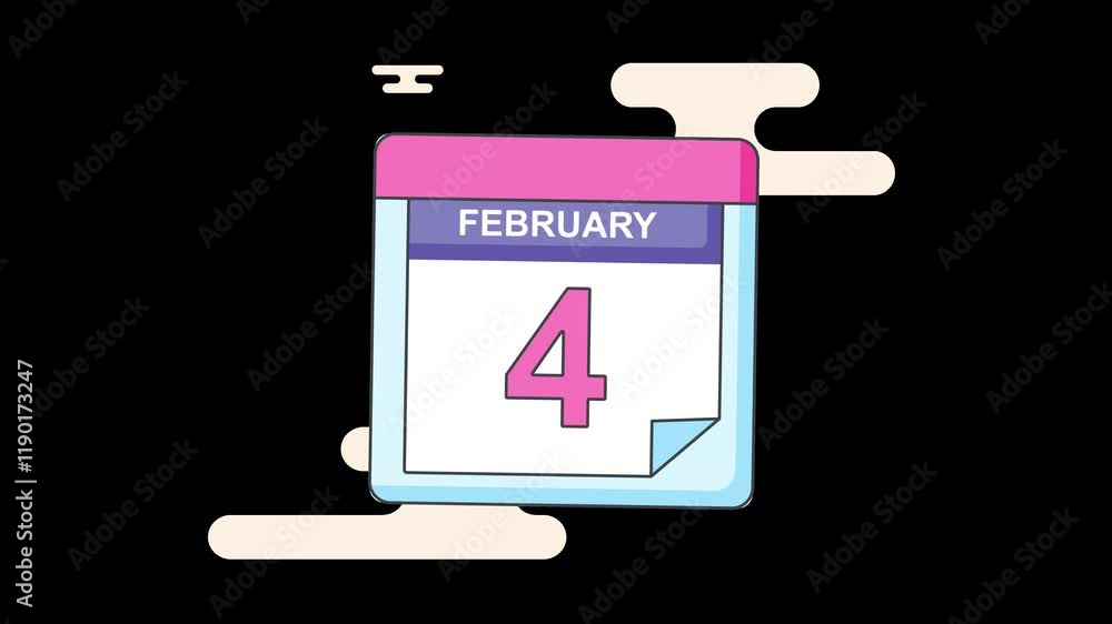 Aufkleber a colorful calendar page displaying february 4, set against a simplistic abstract background.