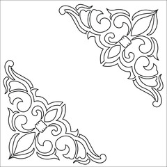 Floral Design A classic black and white floral design element featuring elegant, curved leaves and intricate detailing. Ornamental Perfect for use in decorative borders, logos