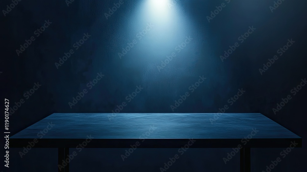 Poster clean tabletop with a smooth blue background and subtle shadows, styled with a defocused spotlight f