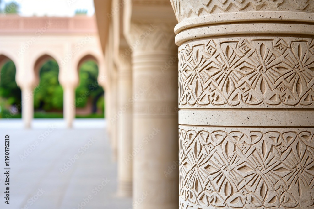 Poster pillar column concrete concept. intricate stone carvings on a column in a historical architecture se