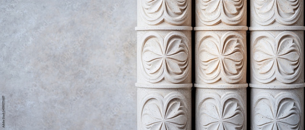 Poster pillar column concrete concept. textured decorative tiles arranged in a neat pattern on a surface.