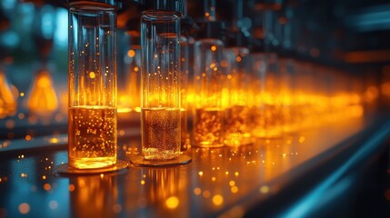 A chemistry lab with glowing test tubes and bubbling liquids.