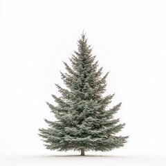 Fototapeta premium A majestic arched pine tree stands gracefully in the snow, contrasting beautifully against a pristine white background.