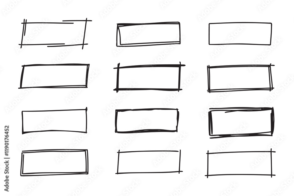 Poster hand drawn doodle vector rectangle frames. grungy scribble rectangle frames. doodle geometric border