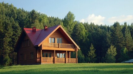 Obraz premium Wooden house in a forest.