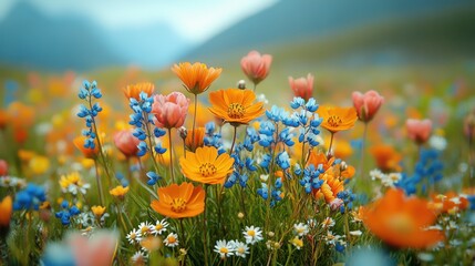 Obraz premium A colorful arrangement of wildflowers in a meadow.