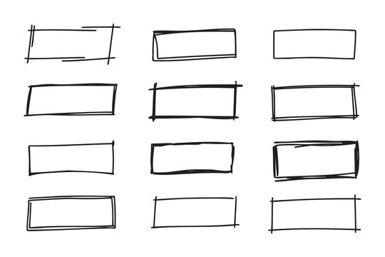 Hand drawn doodle vector rectangle frames. Grungy scribble rectangle frames. Doodle geometric borders. Pen ink empty black text boxes set. 