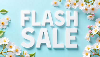 Eye-catching spring flash sale banner with bold text and delicate flowers against a soft blue background