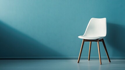 Minimalist setup with a smooth blue wall, table, and subtle spotlight reflections, perfect for showcasing branding products.