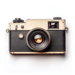 A camera is positioned on a table, showcasing its design and functionality in a well-lit setting, emphasizing its photographic capabilities.