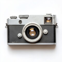 A sleek camera rests elegantly on a wooden table, showcasing its design and functionality in a minimalist setting.