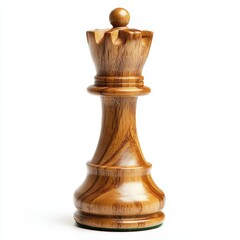 A solitary wooden chess piece rests elegantly on a clean white surface, highlighting its craftsmanship and unique design.