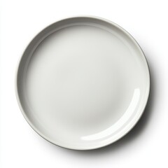 A minimalistic white plate with a delicate white rim rests elegantly on a matching white surface, showcasing simplicity and harmony in design.