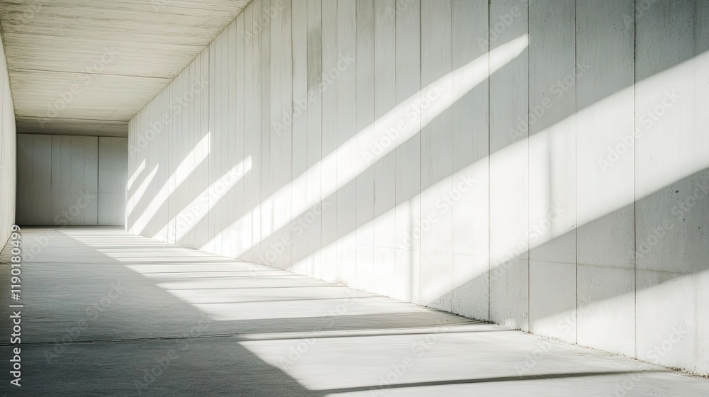 Aufkleber rays of light creating abstract patterns on a white cement wall as sunlight streams through a narrow