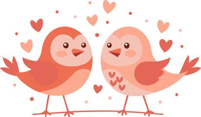 couple of cute birds, symbol of love with hearts, valentine day, anniversary, marriage love concept vector art illustration isolated on transparent png background