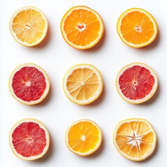 Fototapeta premium A detailed close-up view showcasing a group of freshly cut oranges, revealing their juicy segments and vibrant color.