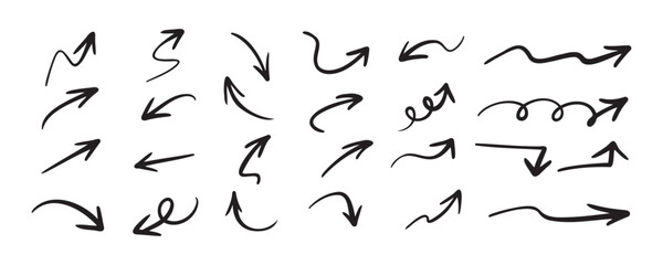 Hand drawn vector arrows doodle set on white background. design element vector illustration.