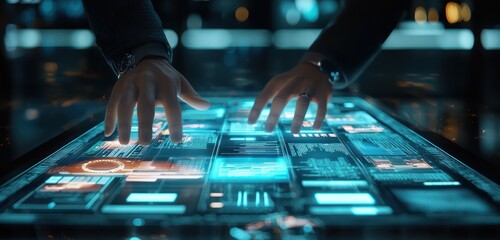 AI tool on a multi-touch digital table conducts detailed analysis of legal documents.