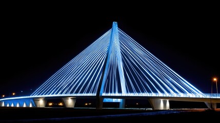 Obraz premium Vasco da Gama Bridge lit up against the night sky, its modern lines and glowing lights a centerpiece of Lisbon's urban beauty