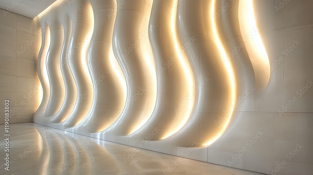 Poster white cement wall with sunlight filtering through a light channel, creating abstract shapes and sele