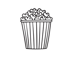 cinema popcorn doodle hand drawn icon. Outline drawing a bucket of popcorn line clipart symbol