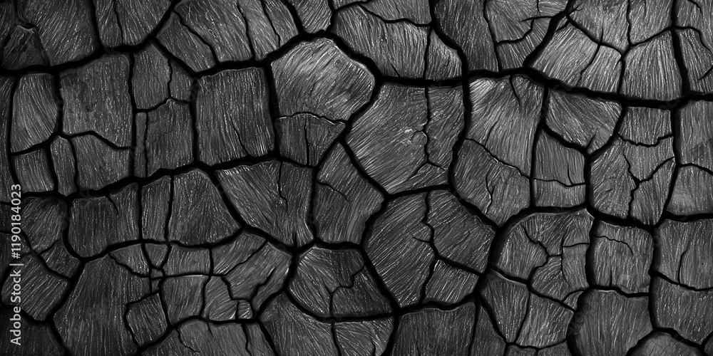 Poster sketch baobab tree concept. cracked black surface with intricate patterns and textures.