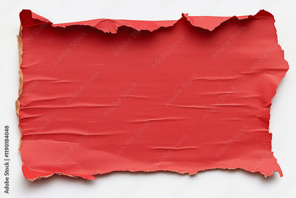 Poster red piece of paper with a jagged edge. the paper is torn and has a rough texture
