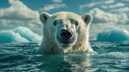 A polar bear standing on a shrinking iceberg.