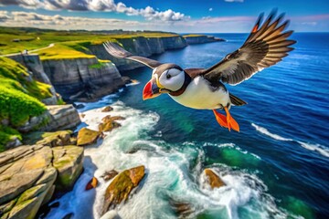 Atlantic Puffin in Flight, Machias Seal Island, Maine - Stunning 4K Aerial Photography
