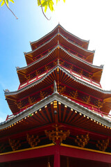 Close-up view of a meticulously crafted roof structure, likely part of an Asian pagoda or temple.