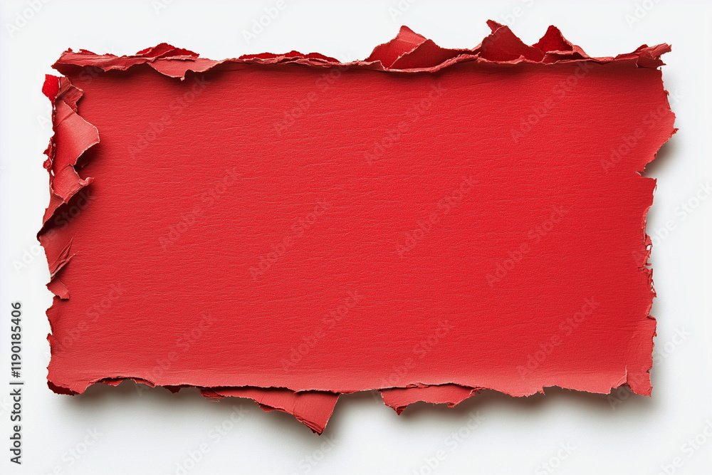 Poster red paper with a hole in it. the paper is torn and has a rough texture. the hole in the paper is lar