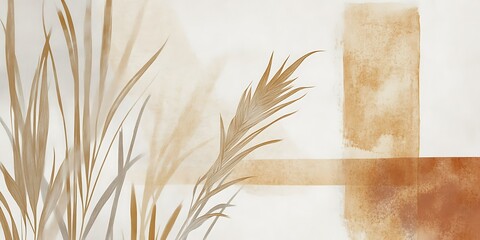 Beige grasses watercolor abstract art print