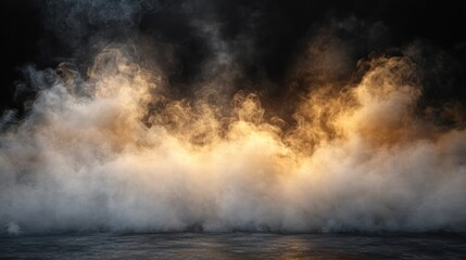 Golden smoky fog on dark background.