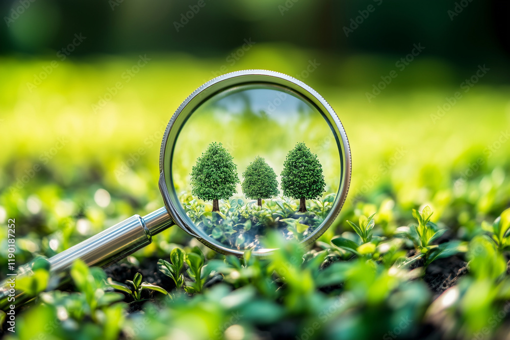 Poster magnified view of three trees in a field. the trees are green and appear to be healthy. concept of w