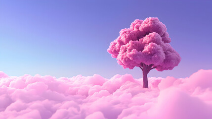 Majestic pink tree against cloudy sky dreamlike landscape artistic view serene environment fantasy concept for visual impact