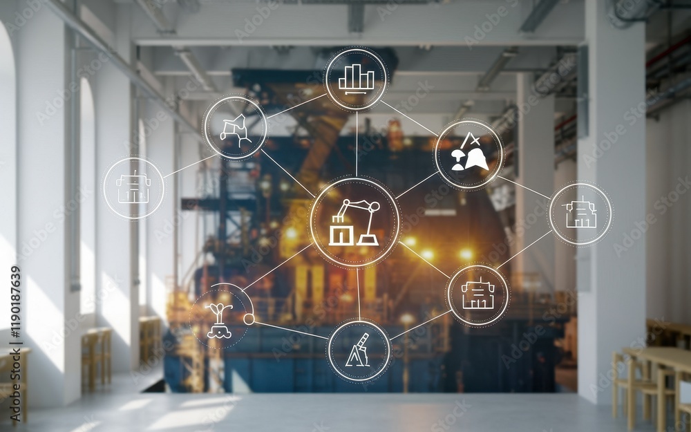 Poster industrial automation system network in modern factory setting