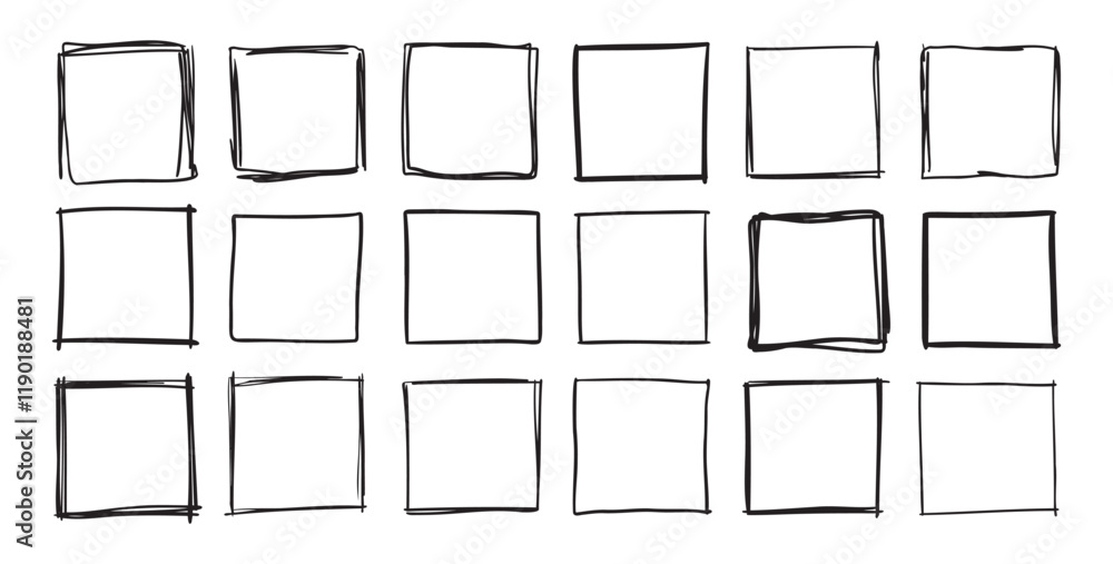 Poster hand drawn square frames. doodle line square frame. vector borders grunge template set.
