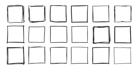 Hand drawn square frames. Doodle line square frame. Vector borders grunge template set.