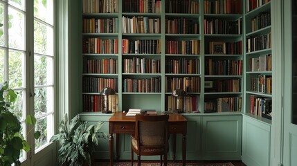 Elegant Virtual Meeting Room Background with Bookshelves for Professional Online Presentations and Zoom Meetings