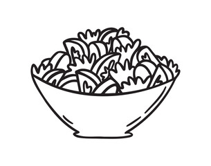 Bowl of salad doodle hand drawn icon. Outline drawing bowl of fresh salad line clipart symbol