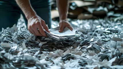 Shredding paper waste office space photography indoor environment close-up view environmental awareness