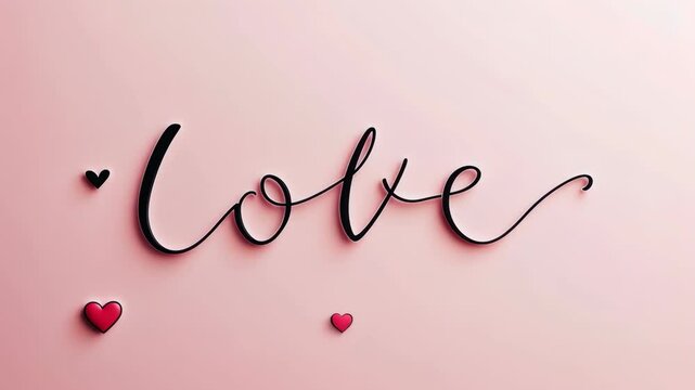 Elegant Love Typography Design with Hearts on Soft Pink Background
