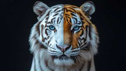 Fototapeta premium Half white, half orange tiger portrait.