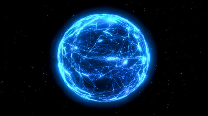 Blue digital sphere with network connections on dark background